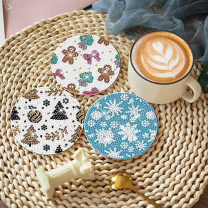 8 PCS Acrylic Santa Gingerbread Man Diamond Painting Art Coaster Kit with Holder