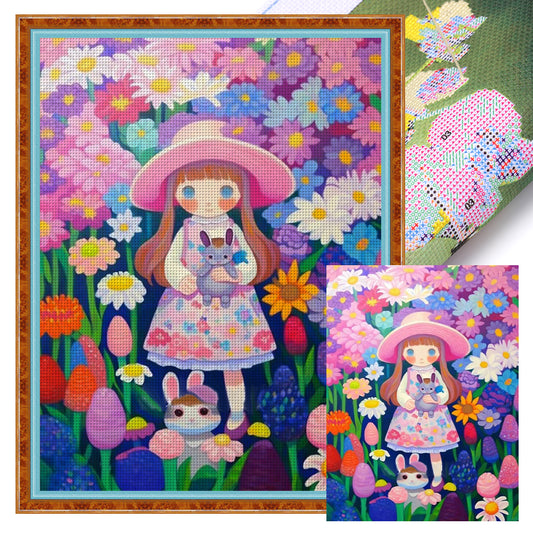 Little Girl In Flowers - 11CT Stamped Cross Stitch 40*55CM(Joy Sunday)