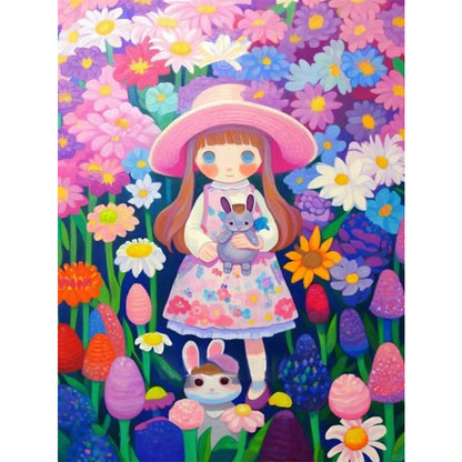 Little Girl In Flowers - 11CT Stamped Cross Stitch 40*55CM(Joy Sunday)