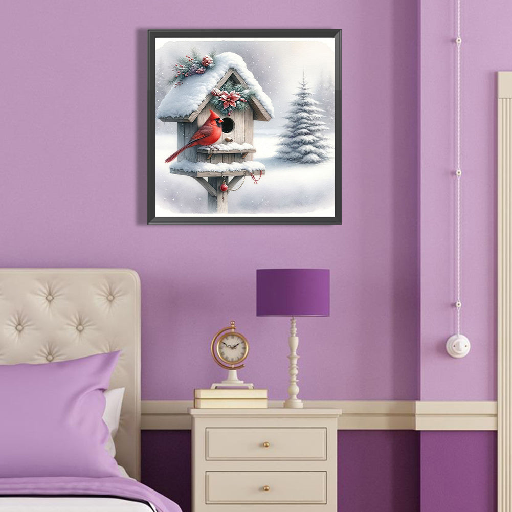 Cardinal By The Cabin - Full Round Drill Diamond Painting 40*40CM