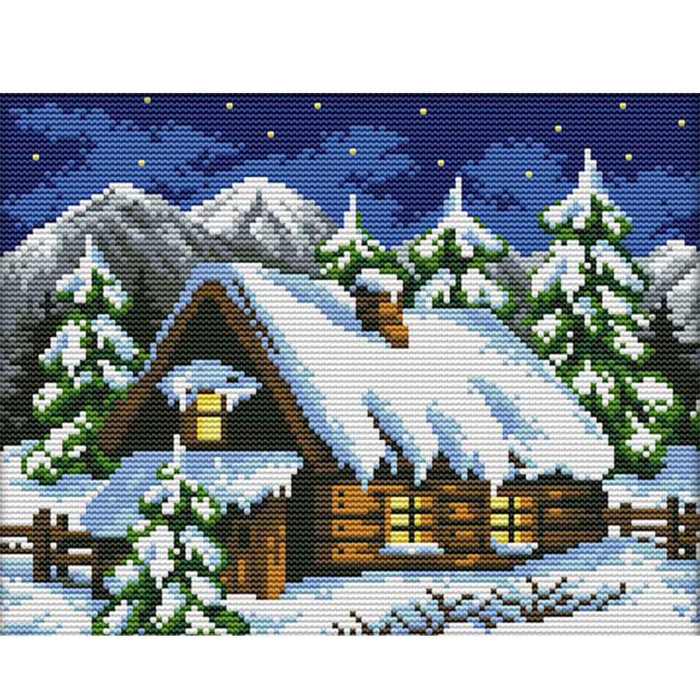 Winter Fairy Tale House(1) - 14CT Stamped Cross Stitch 29*22CM(Joy Sunday)