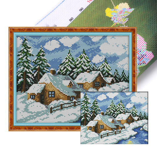 Winter Fairy Tale House(2) - 14CT Stamped Cross Stitch 29*22CM(Joy Sunday)