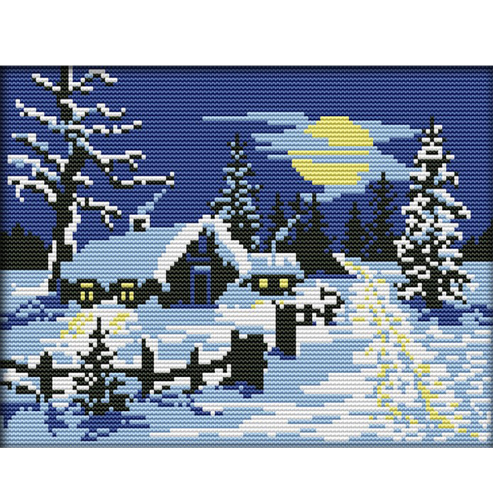 Red Sun Snow Scene - 14CT Stamped Cross Stitch 29*21CM