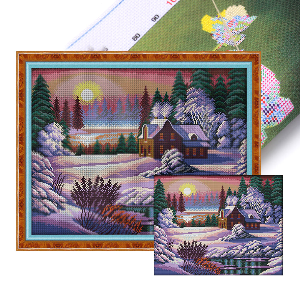 Snow Scene At Dusk - 14CT Stamped Cross Stitch 46*37CM(Joy Sunday)