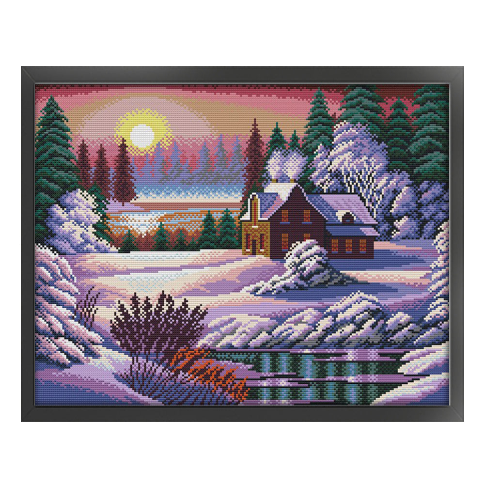 Snow Scene At Dusk - 14CT Stamped Cross Stitch 46*37CM(Joy Sunday)