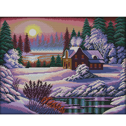 Snow Scene At Dusk - 14CT Stamped Cross Stitch 46*37CM(Joy Sunday)