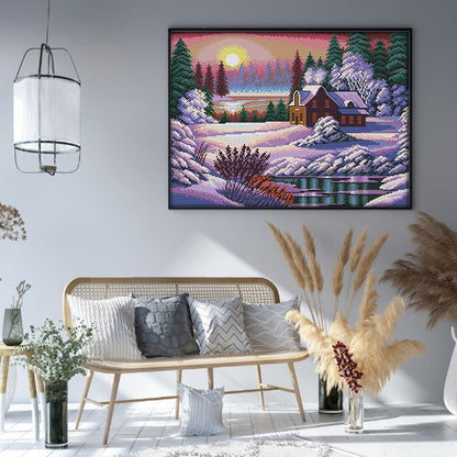 Snow Scene At Dusk - 14CT Stamped Cross Stitch 46*37CM(Joy Sunday)