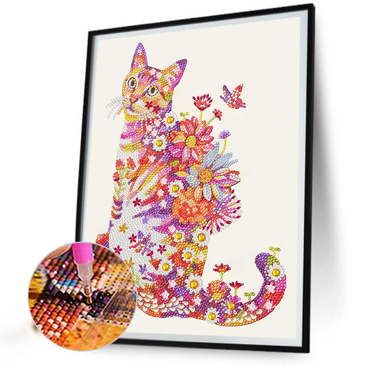 Cats, Flowers And Butterflies - Special Shaped Drill Diamond Painting 30*40CM