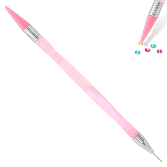 Double-End Manicure Point Drill Pen with Clay Glue Tips Nail Art Tool (Pink)