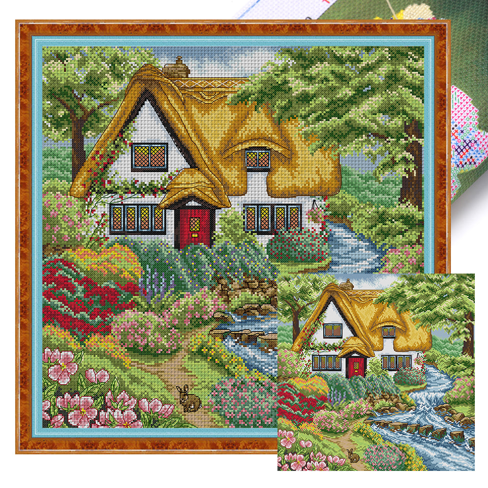 Spring At The Creekside Cabin - 14CT Stamped Cross Stitch 43*43CM(Joy Sunday)