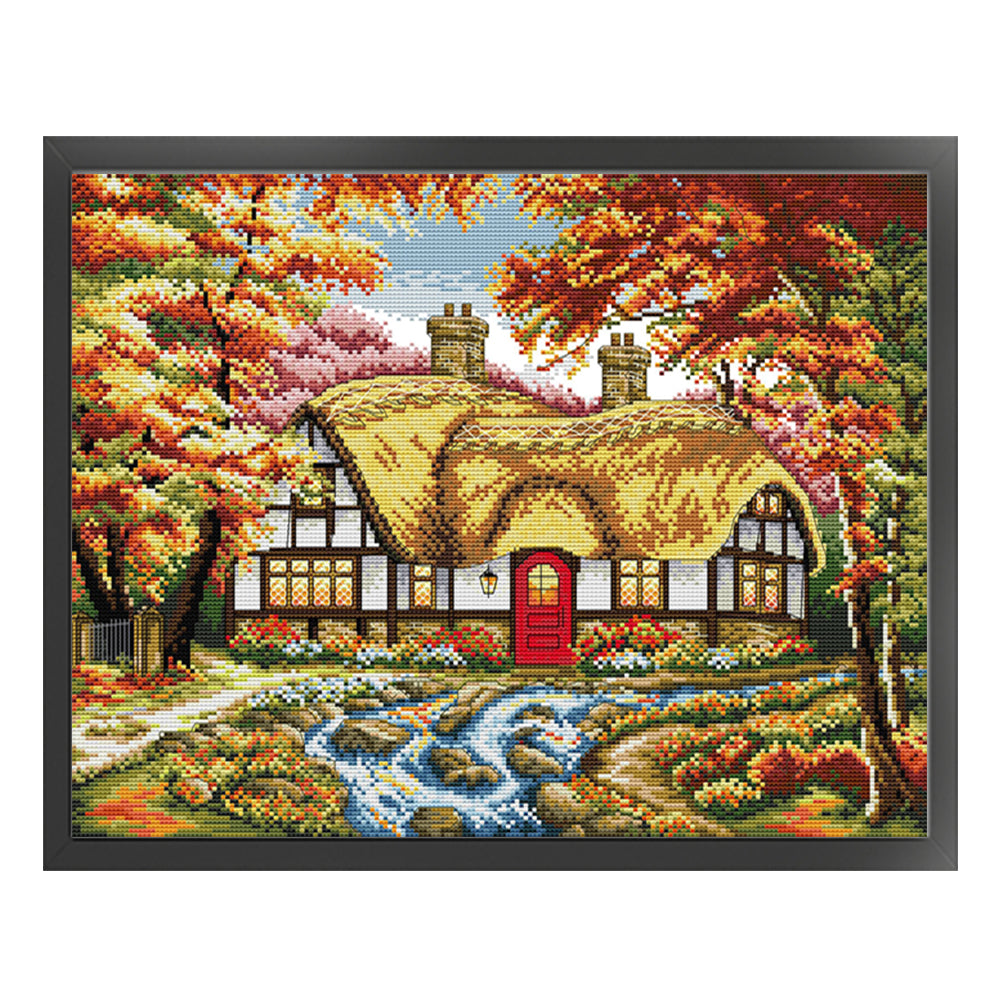 Autumn At The Creekside Cabin - 14CT Stamped Cross Stitch 43*36CM(Joy Sunday)