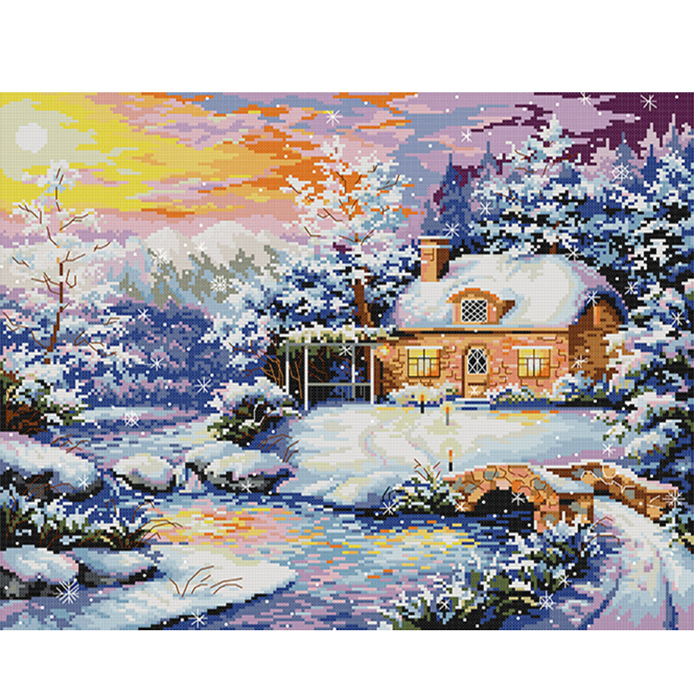 Winter At The Creekside Cabin - 14CT Stamped Cross Stitch 48*40CM(Joy Sunday)