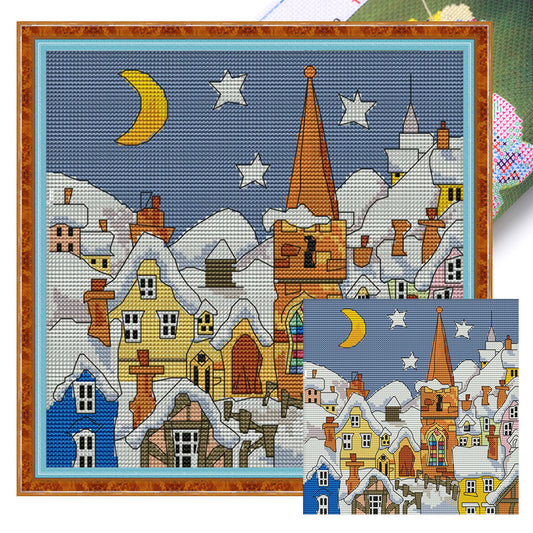 Street Snow Scene(1) - 14CT Stamped Cross Stitch 28*27CM(Joy Sunday)