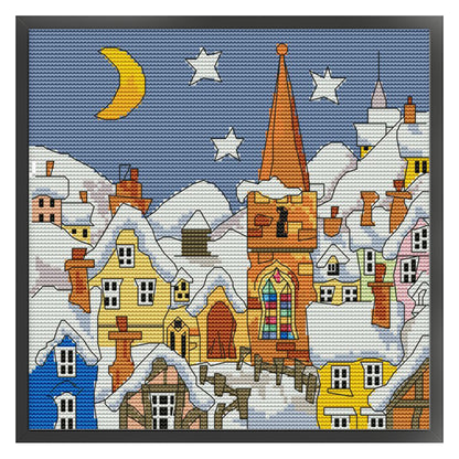 Street Snow Scene(1) - 14CT Stamped Cross Stitch 28*27CM(Joy Sunday)