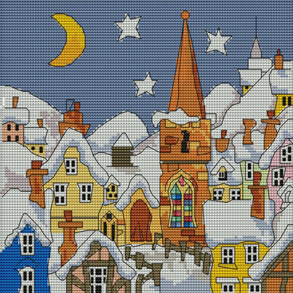 Street Snow Scene(1) - 14CT Stamped Cross Stitch 28*27CM(Joy Sunday)