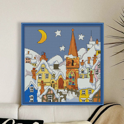 Street Snow Scene(1) - 14CT Stamped Cross Stitch 28*27CM(Joy Sunday)