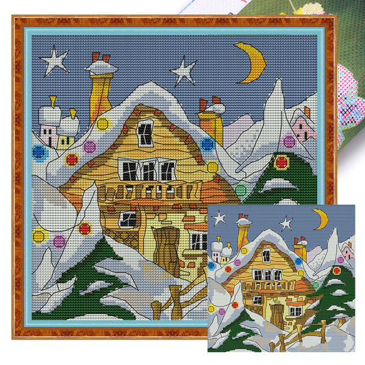 Street Snow Scene(2) - 14CT Stamped Cross Stitch 28*28CM(Joy Sunday)