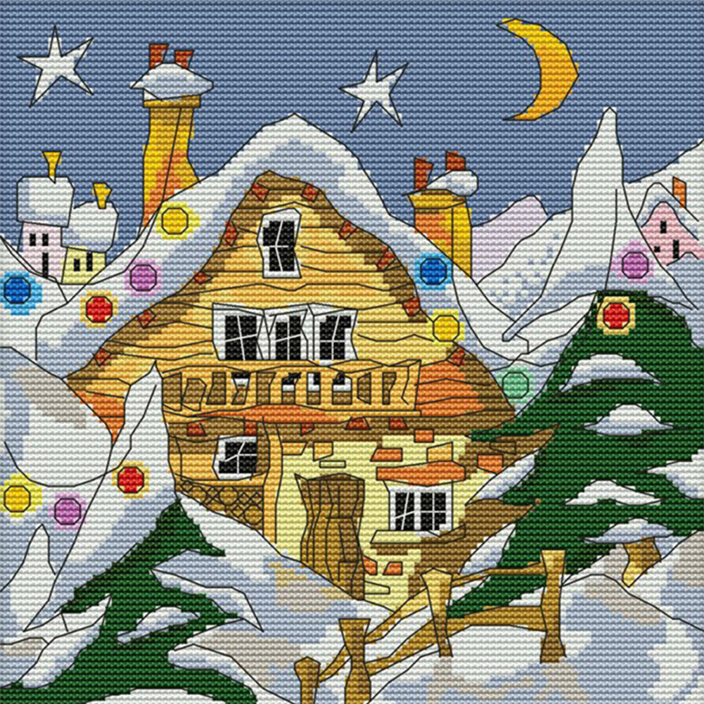 Street Snow Scene(2) - 14CT Stamped Cross Stitch 28*28CM(Joy Sunday)