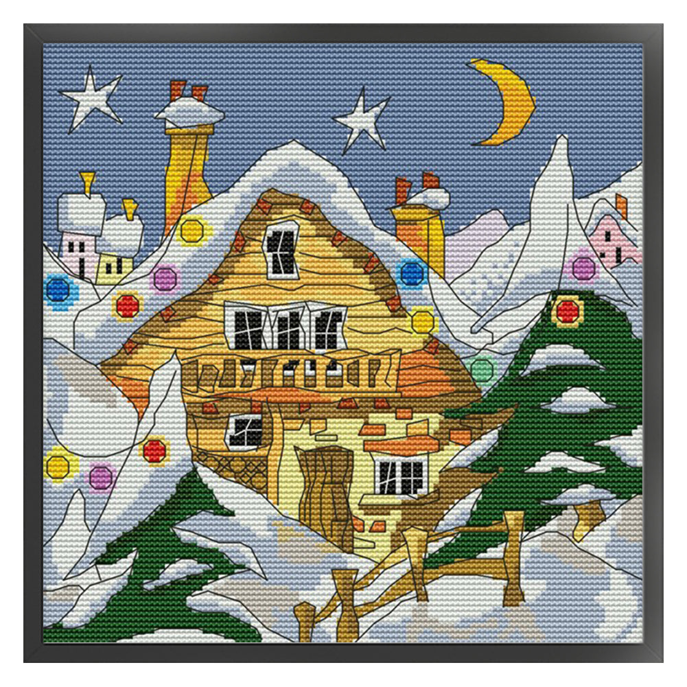 Street Snow Scene(2) - 14CT Stamped Cross Stitch 28*28CM(Joy Sunday)