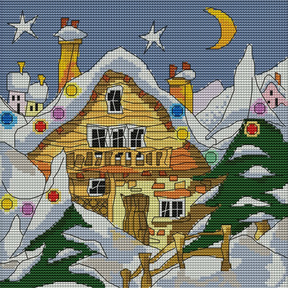 Street Snow Scene(2) - 14CT Stamped Cross Stitch 28*28CM(Joy Sunday)