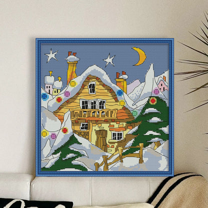 Street Snow Scene(2) - 14CT Stamped Cross Stitch 28*28CM(Joy Sunday)