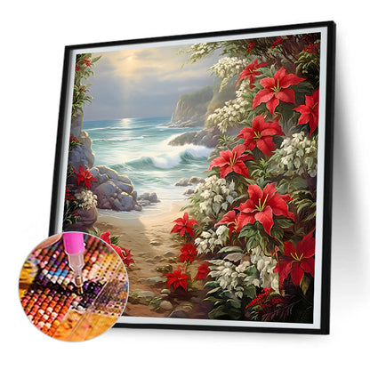 Red Flower Waves - Full Round Drill Diamond Painting 30*30CM
