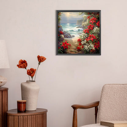 Red Flower Waves - Full Round Drill Diamond Painting 30*30CM