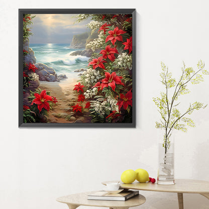 Red Flower Waves - Full Round Drill Diamond Painting 30*30CM