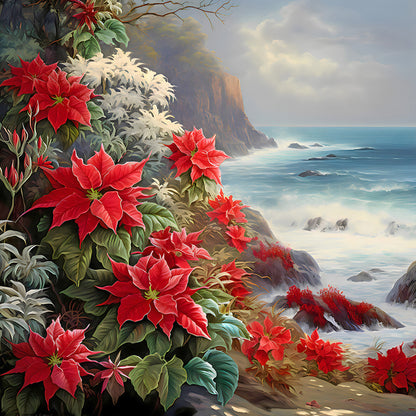 Red Flower Waves - Full Round Drill Diamond Painting 30*30CM