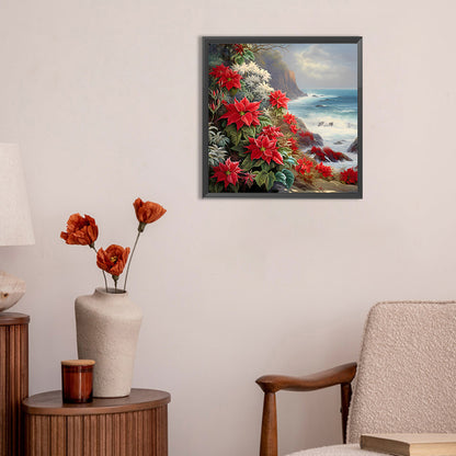Red Flower Waves - Full Round Drill Diamond Painting 30*30CM