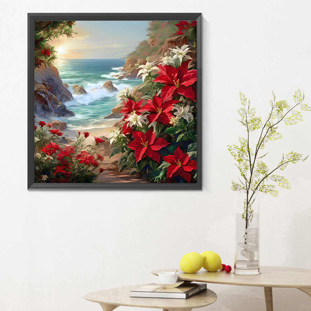 Red Flower Waves - Full Round Drill Diamond Painting 30*30CM