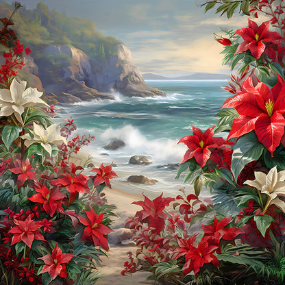 Red Flower Waves - Full Round Drill Diamond Painting 30*30CM