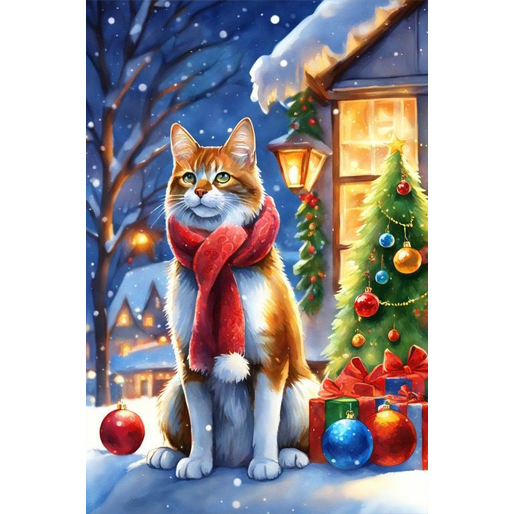 Christmas Cat - Full Round Drill Diamond Painting 40*60CM