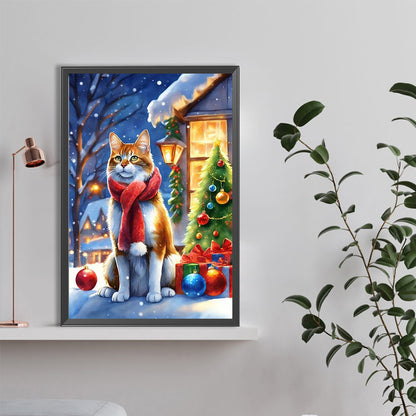 Christmas Cat - Full Round Drill Diamond Painting 40*60CM