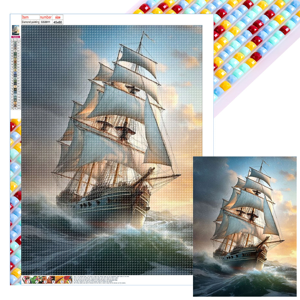 Sea Sailing Boat - Full Square Drill Diamond Painting 45*60CM