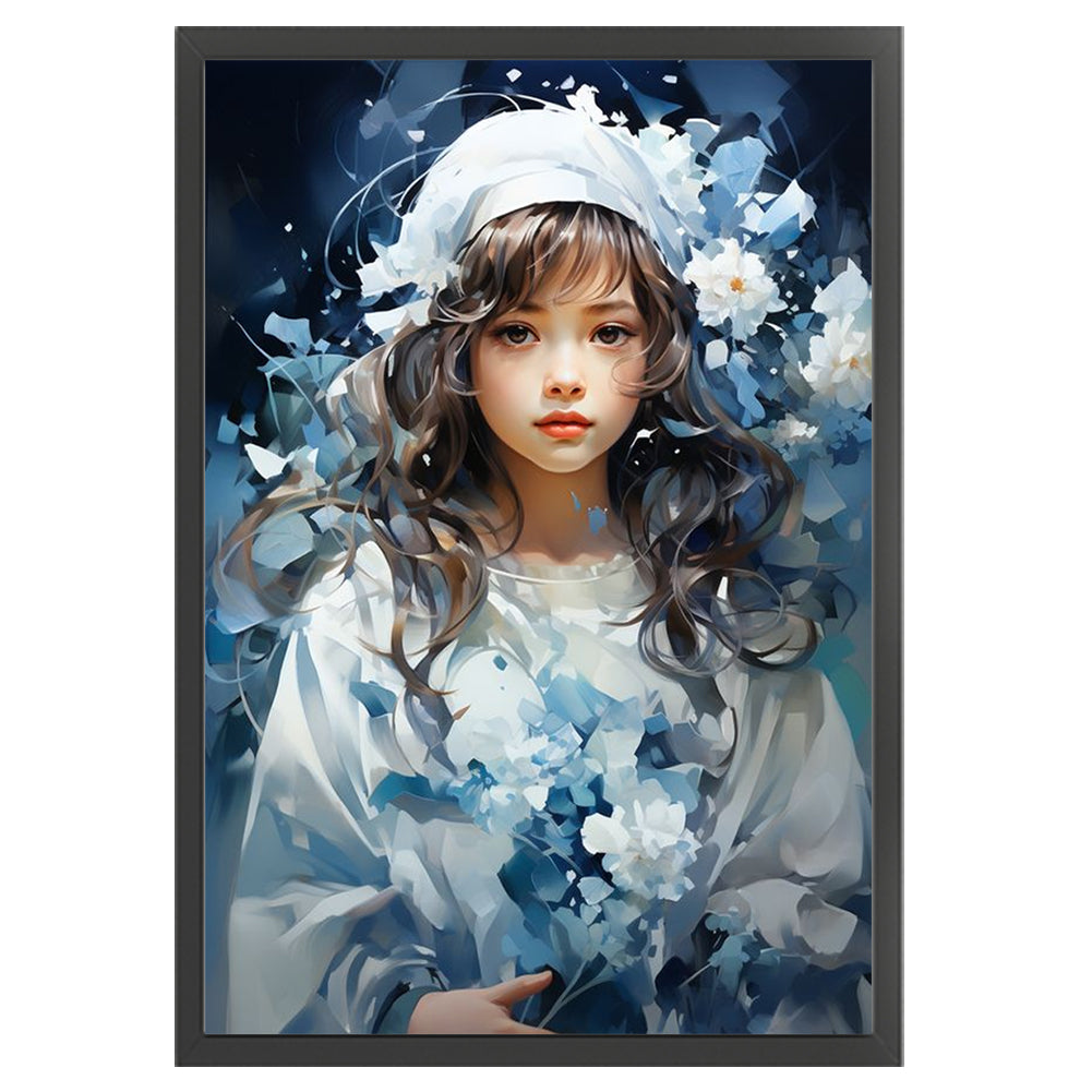 Blue And White Flower Girl - 11CT Stamped Cross Stitch 40*60CM(Joy Sunday)