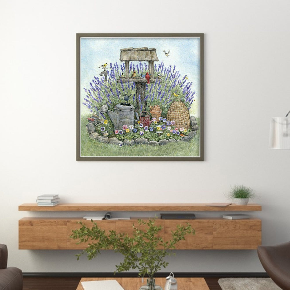 Lavender Flower Bed - 11CT Stamped Cross Stitch 40*40CM(Joy Sunday)