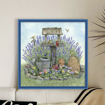 Lavender Flower Bed - 11CT Stamped Cross Stitch 40*40CM(Joy Sunday)