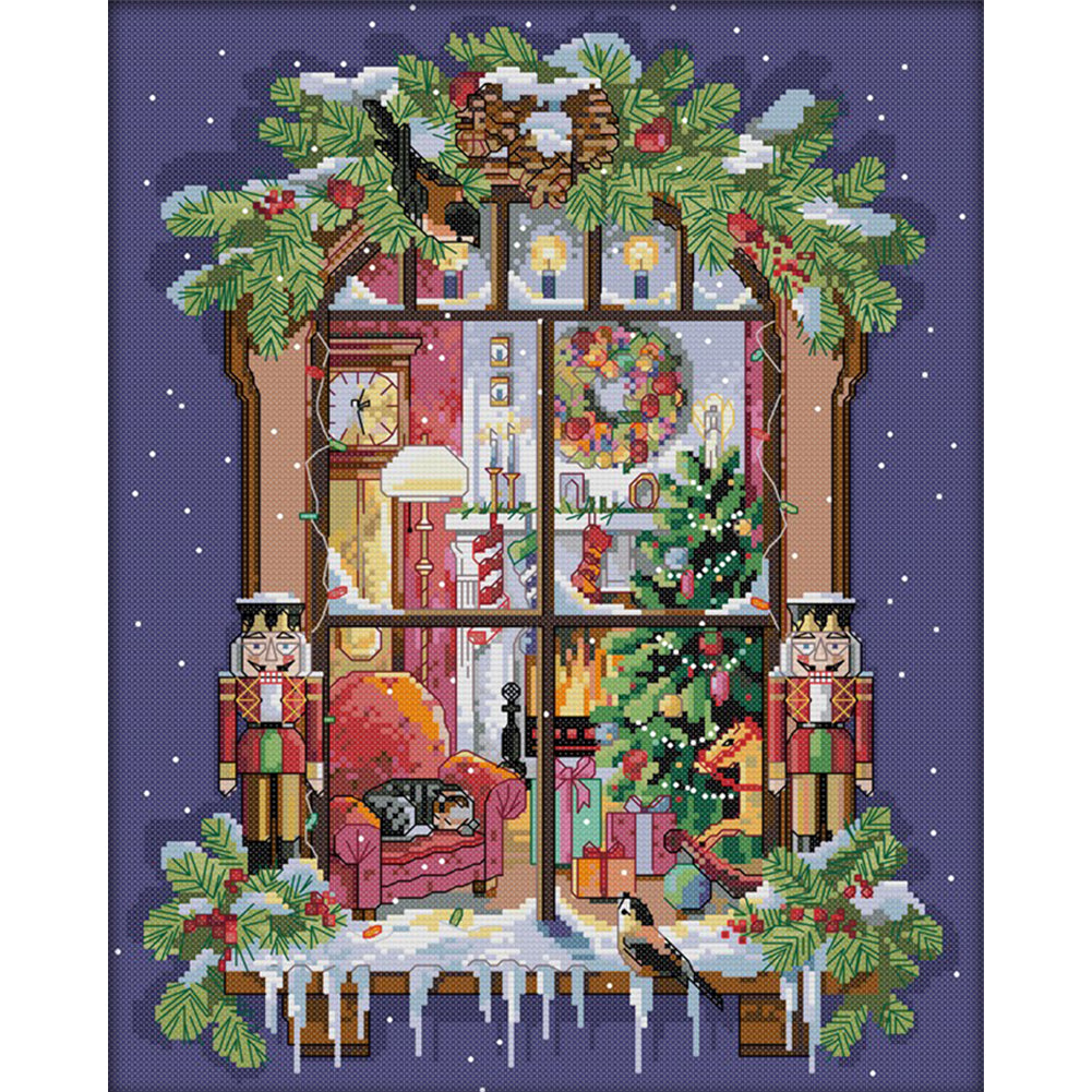 Christmas Window - 14CT Stamped Cross Stitch 35*44CM(Joy Sunday)