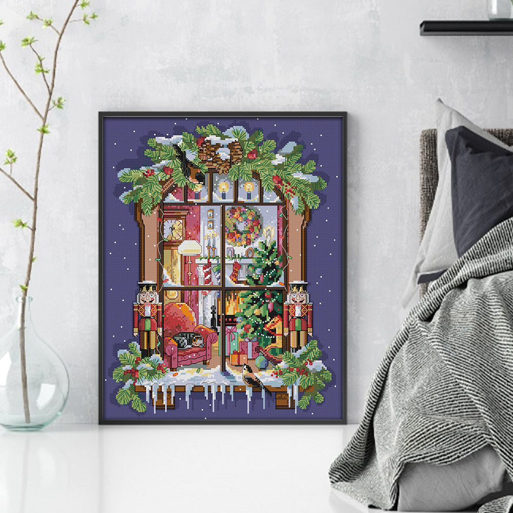 Christmas Window - 14CT Stamped Cross Stitch 35*44CM(Joy Sunday)