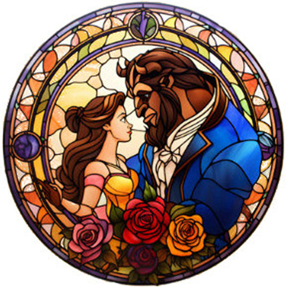 Beauty And The Beast Glass Painting - Full AB Round Drill Diamond Painting 40*40CM