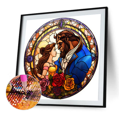 Beauty And The Beast Glass Painting - Full AB Round Drill Diamond Painting 40*40CM