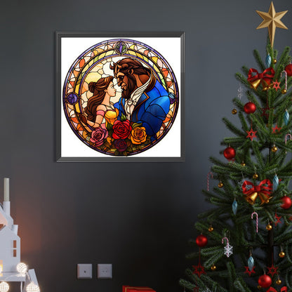 Beauty And The Beast Glass Painting - Full AB Round Drill Diamond Painting 40*40CM