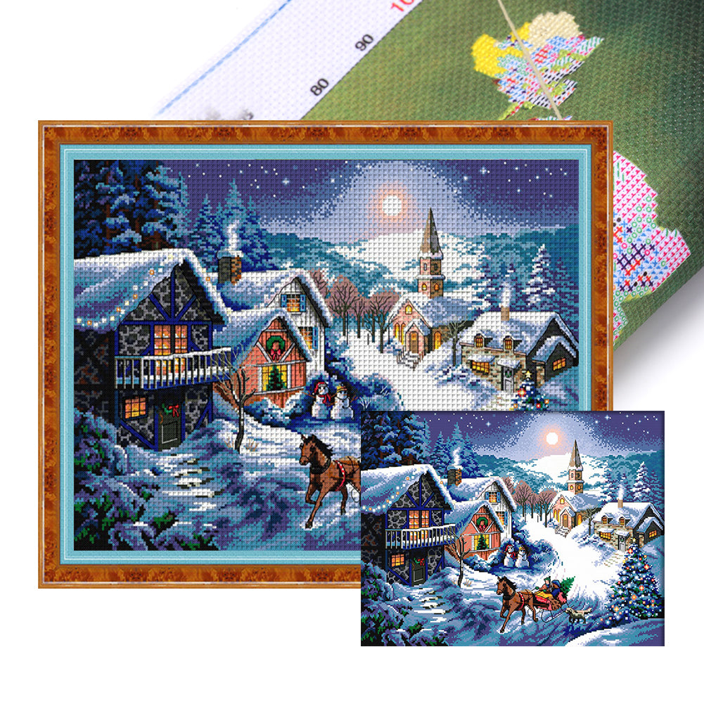 Dusk In The Snow - 14CT Stamped Cross Stitch 53*41CM(Joy Sunday)