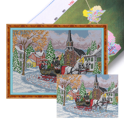 Horse Sleigh - 14CT Stamped Cross Stitch 38*28CM(Joy Sunday)