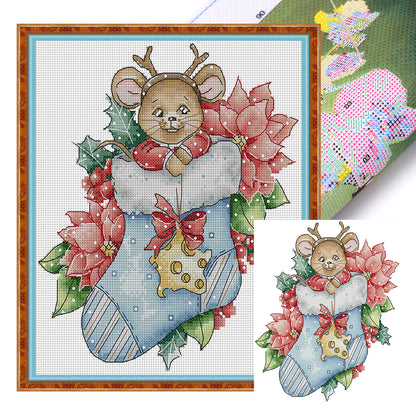 Mouse Christmas Stocking - 14CT Stamped Cross Stitch 22*28CM(Joy Sunday)