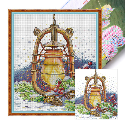 Oil Lamp On Snowy Night - 14CT Stamped Cross Stitch 33*36CM(Joy Sunday)