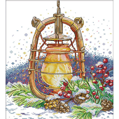 Oil Lamp On Snowy Night - 14CT Stamped Cross Stitch 33*36CM(Joy Sunday)