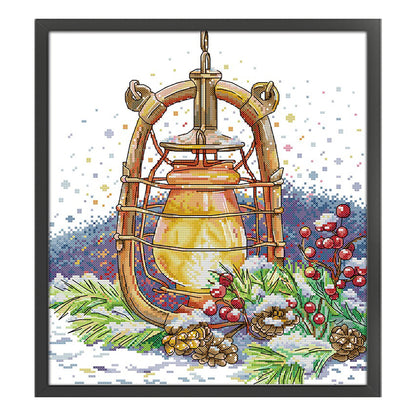 Oil Lamp On Snowy Night - 14CT Stamped Cross Stitch 33*36CM(Joy Sunday)