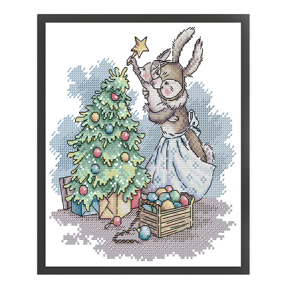 Christmas Bunny - 14CT Stamped Cross Stitch 22*26CM(Joy Sunday)